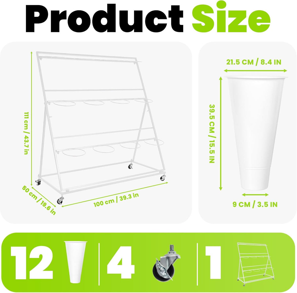 Flower Display Stand with 12 Buckets, 3 Layer Plant Stand with Wheels, Movable Plant Display Stand, Heavy Duty Moving Plant Cart Shelf for Indoor Outdoor
