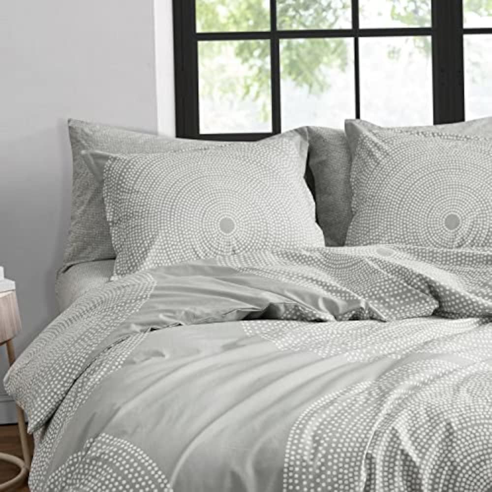 Marimekko - Queen Comforter Set, Smooth Cotton Percale Bedding with Matching Shams, Medium Weight Home Decor (Fokus Grey, Queen)