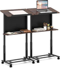 Tangkula Rolling Podium Stand, 3-Position Height Adjustable Lectern Table with Tilted Tabletop, Mobile Laptop Cart with Storage Shelf, Lockable Casters, Ideal for Classroom, Office (2, Walnut)