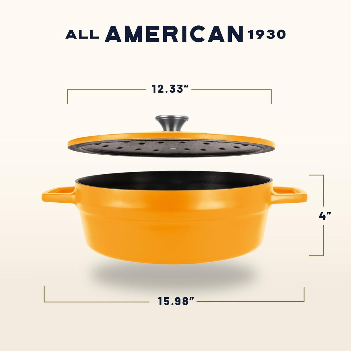 All American 1930 - Dutch Oven - The Saucier Set, Mustard Yellow - 5.5qt Capacity - Perfect for Sauces, Soups & Simmering - Non Stick & PFAS Free - Made in the USA
