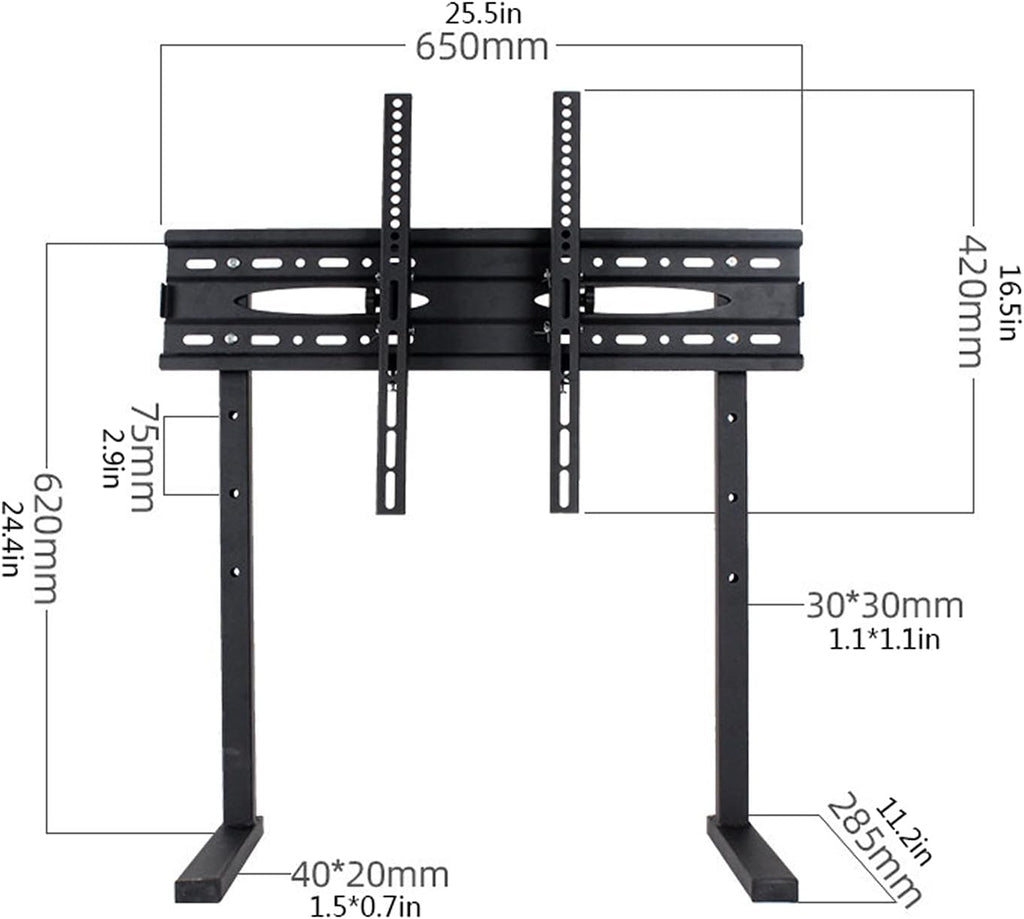 Universal TV Stand TV Stand Base 37'-75' LCD TV Universal Desktop Base Black Punch- Desktop TV Stand Rugged Steel TV Base Stand with Height Adjustable and Tilt Tv Stand Mount
