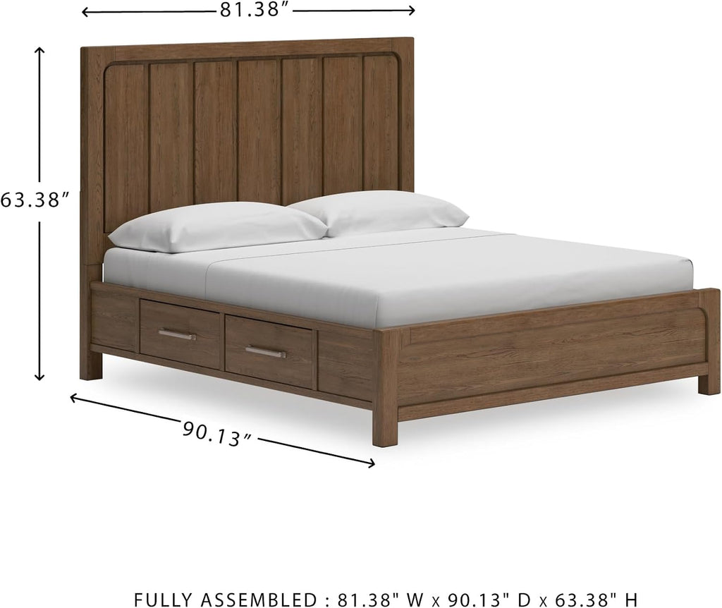 Signature Design by Ashley Cabalynn Modern 4-Drawer California King Platform Bed with Storage, Foundation or Box Spring Not Needed, Light Brown