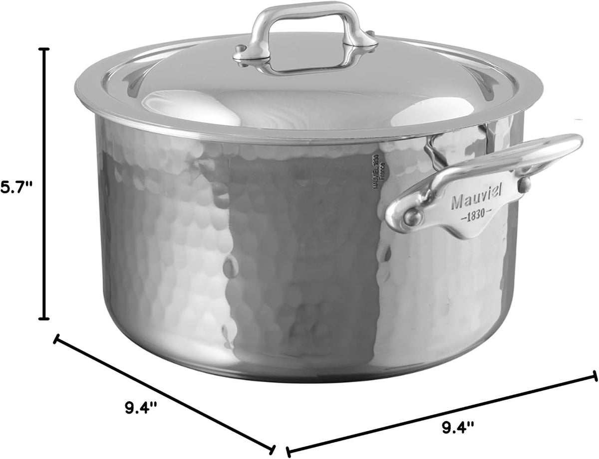 Mauviel M'ELITE Hammered 5-Ply Stewpan With Curved Lid, Cast Stainless Steel Handles, 6.2-Qt, Made In France