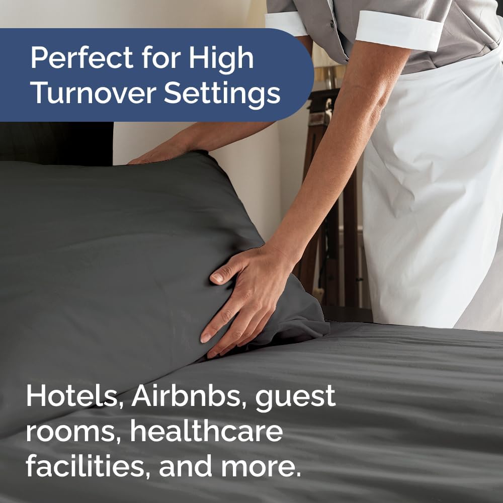 Bulk Case Pack of 16 Sheet Sets - (16) Complete Full Size Sheet Sets with Deep Pockets - Wholesale Bulk Bedding for Hotels, Spas & Airbnbs - Breathable, Cooling, Soft & Wrinkle Free - (Full, Charcoal)