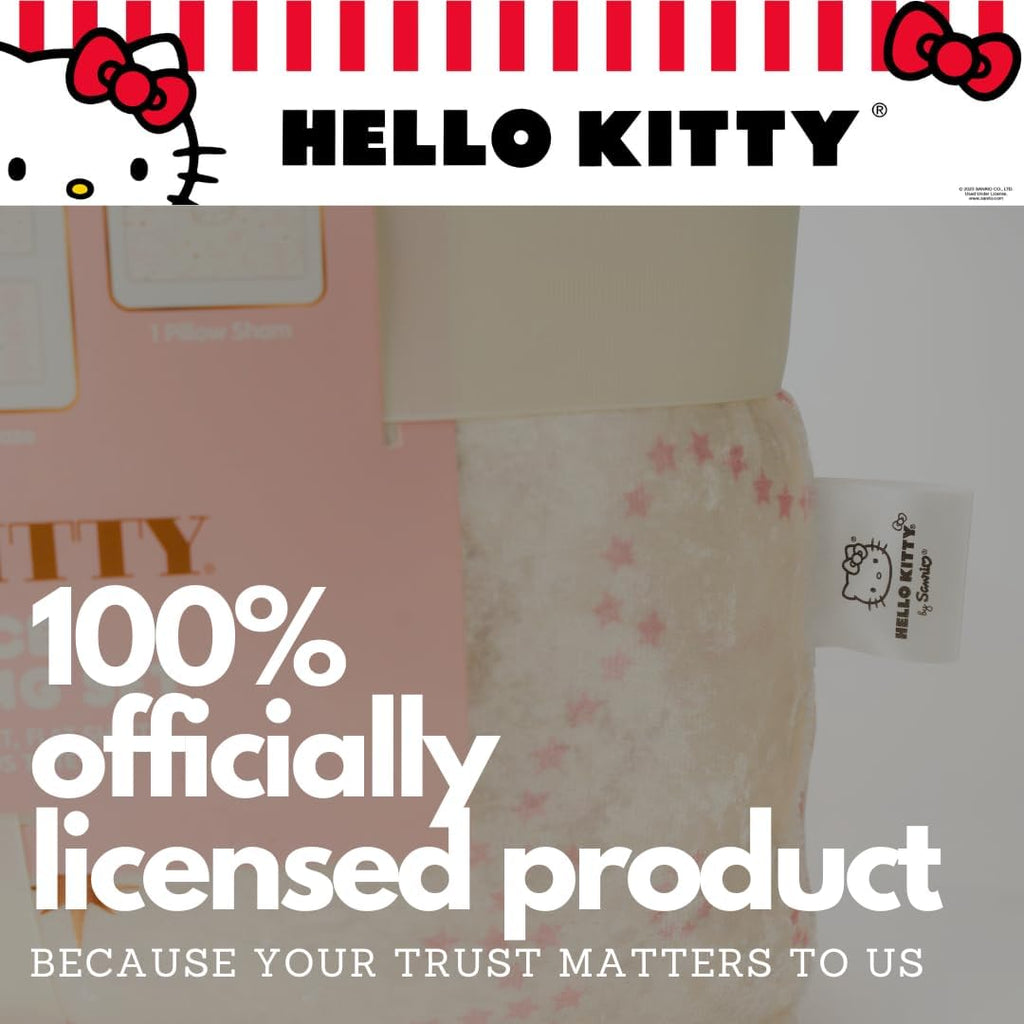 Lux Hello Kitty Velvet Bedding 5 Piece Super Soft Cozy Reversible Comforter and Sheet Set with Sham & Tote Bag, Twin, (Officially Licensed Product) By Franco