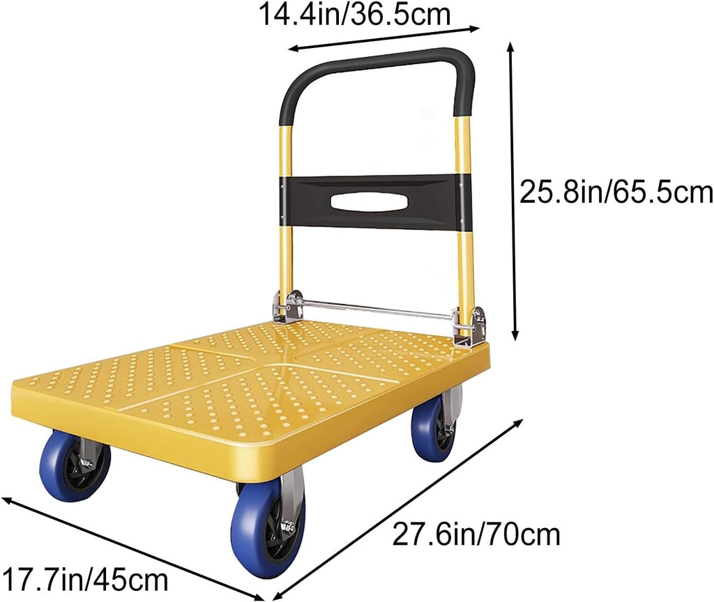 Collapsible Transport Cart Folding Platform Trolley with 360° Swivel Wheels Reinforced Base for Loading and Storing (27.6'x17.7'/70x45cm) - Heavy Duty Utility Dolly