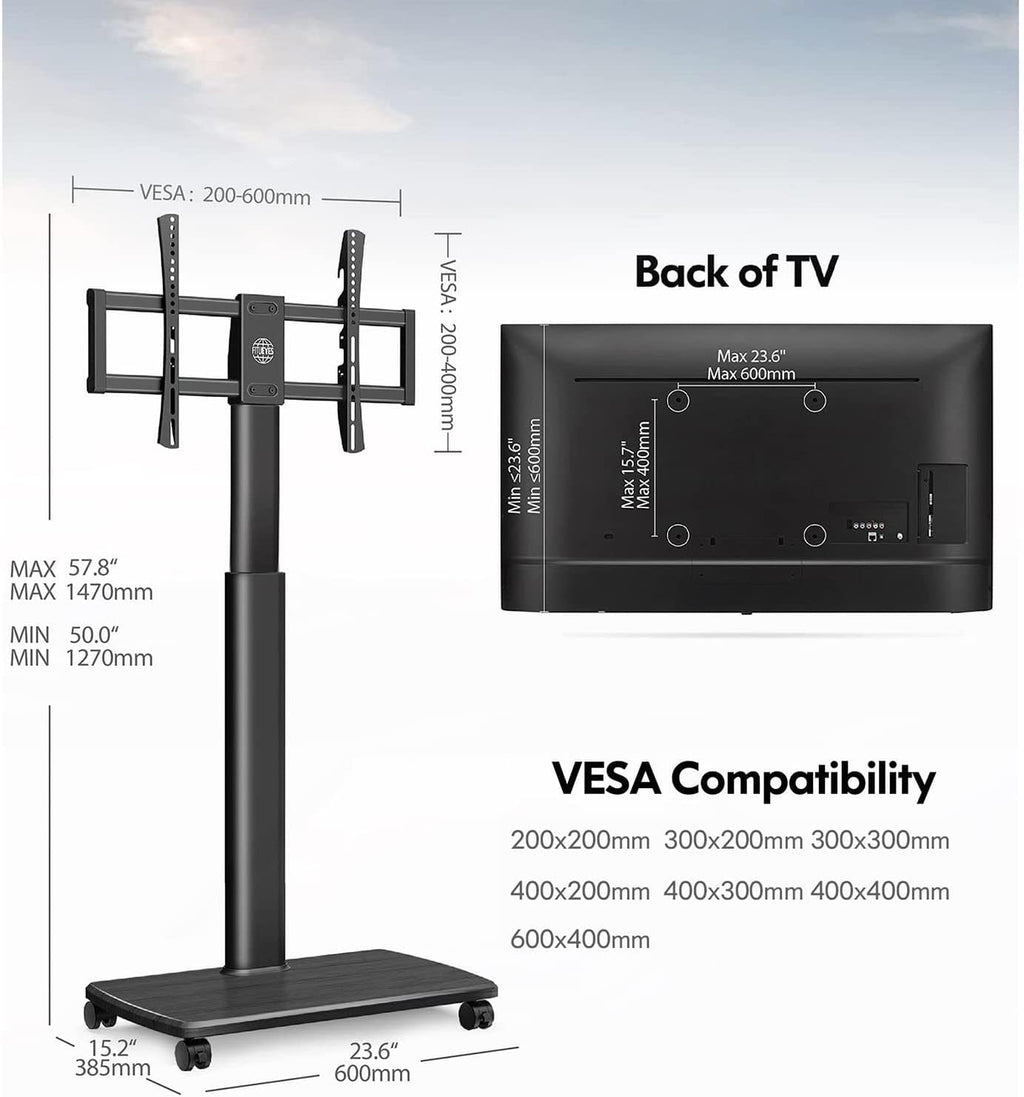 37 to 70 Inch Mobile TV Stand - Mobile TV Cart on Wheels - Rolling TV Floor Stand, Portable TV Stand, Tall TV Stand with Swivel Mount, Corner Universal TV Stands for Bedr