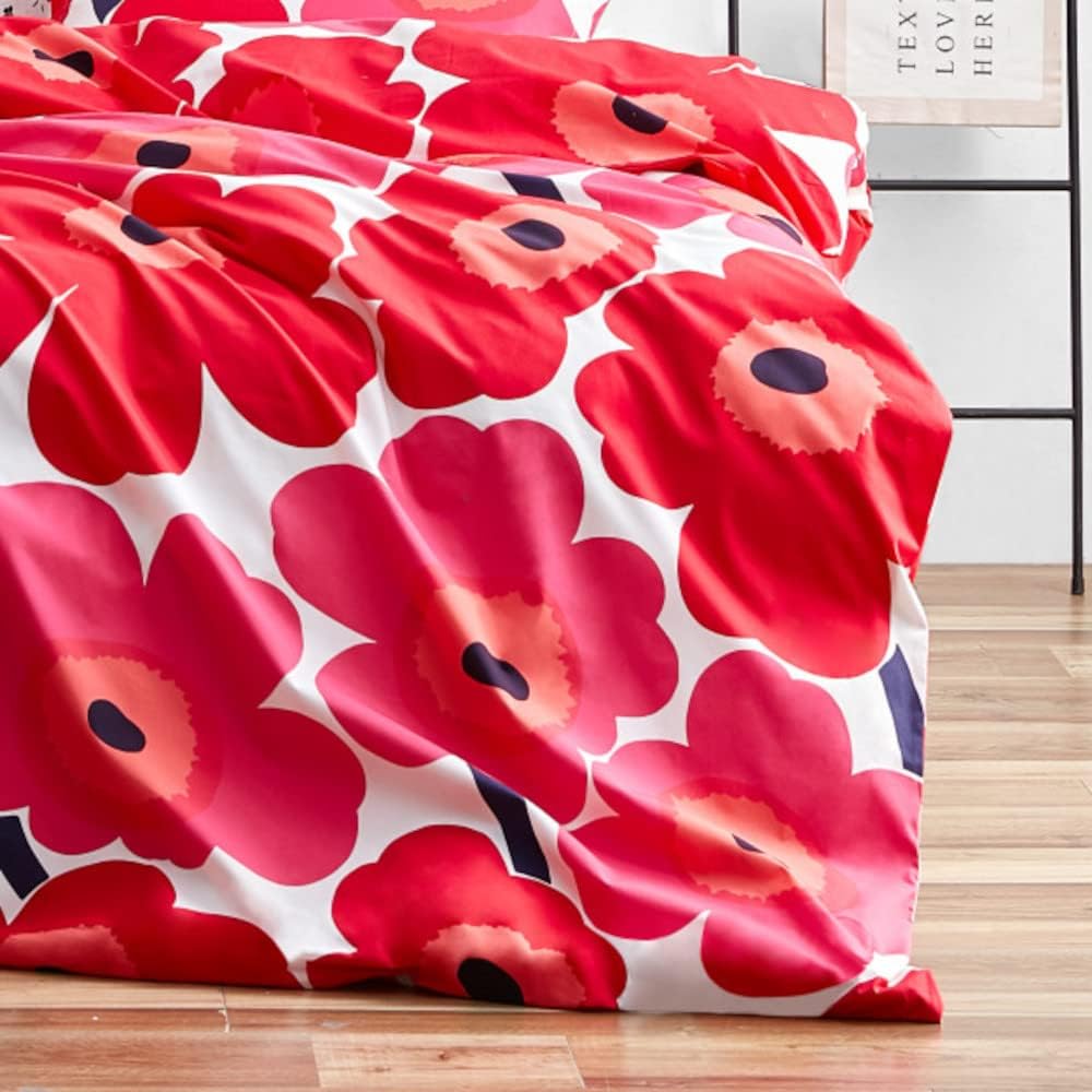 Marimekko - Queen Comforter Set, Cotton Bedding with Matching Shams, Lightweight Home Decor for All Seasons (Unikko Red, Queen)