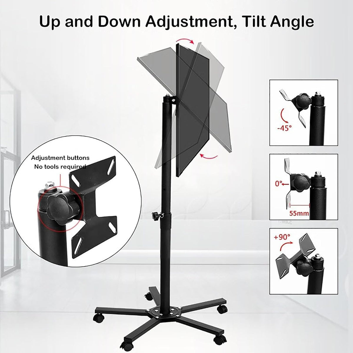 Mobile Stand - Full Motion 360 Deg Rotation Tilt Swivel Tv Mount, Mobile Tv Cart for 14-27 Inch Screen, Height Adjustable Rolling Tv Stand with Angle Adjustment, Max Vesa 100X