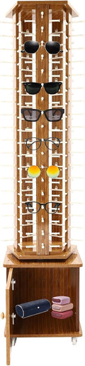 Sunglasses Storage Display Stand with Wheels Glasses Rack Organizer 5-Sided Eyewear Display Rack with Storage Cabinet for Home Retail Stores Shopping Malls, 66.14' (Dark Brown)