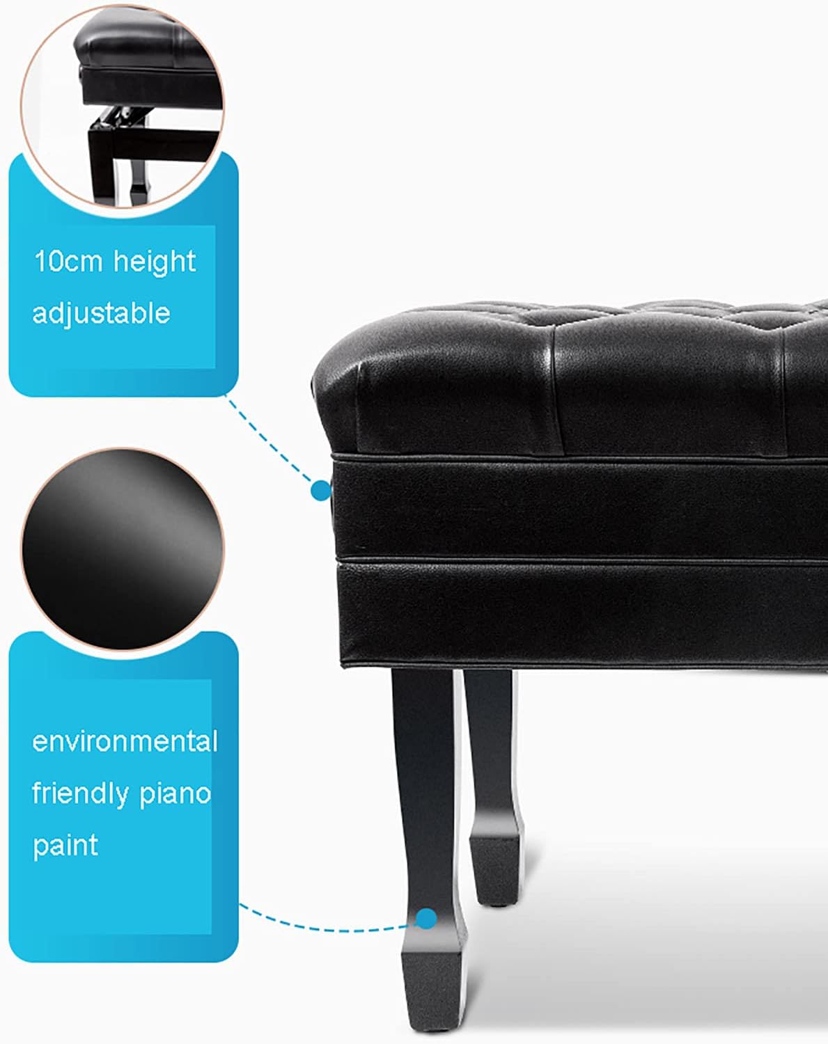 Piano Stool Deluxe PU Leather Piano Bench,Auto Lift Piano Stool with Large Storage Box,Keyboard Bench Vanity Stool,84 x 47 x 49-59CM,Black