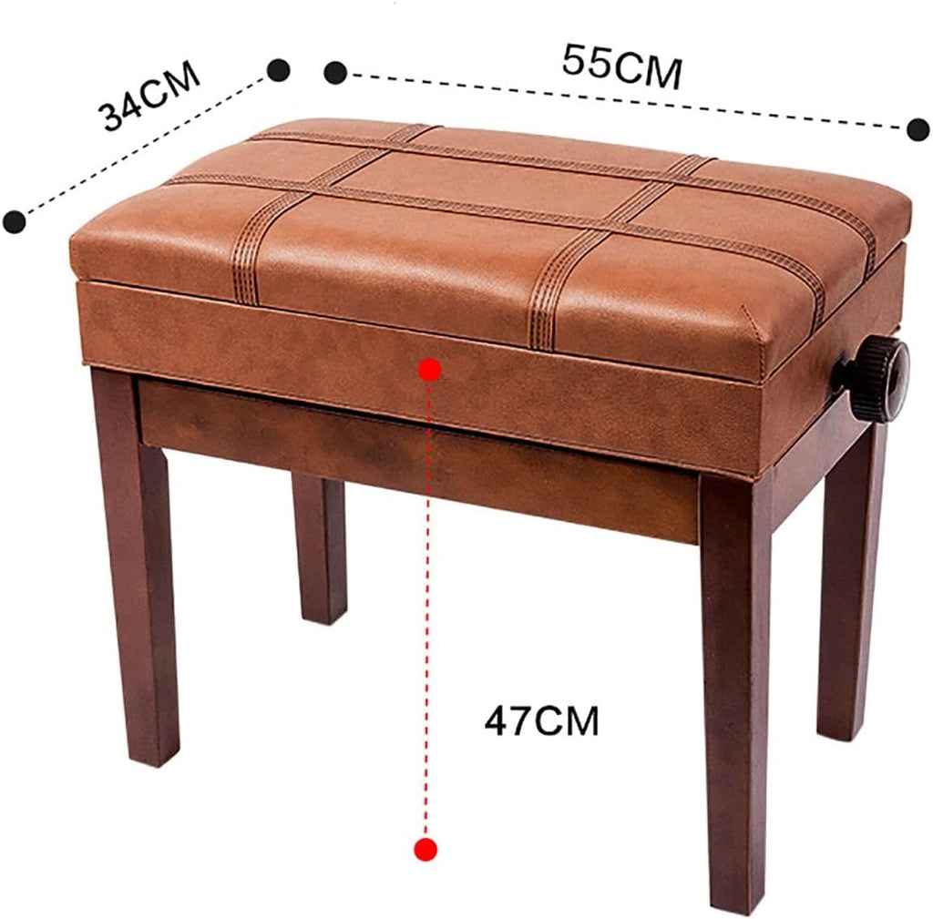 Vanity Bench,Faux Leather Piano Stool Piano Bench with Storage CompartmentLoad Capacity Up to 180Kg55 X 34 X 47-57CmHeight AdjustableSuitable for Single PersonTeak，Teak