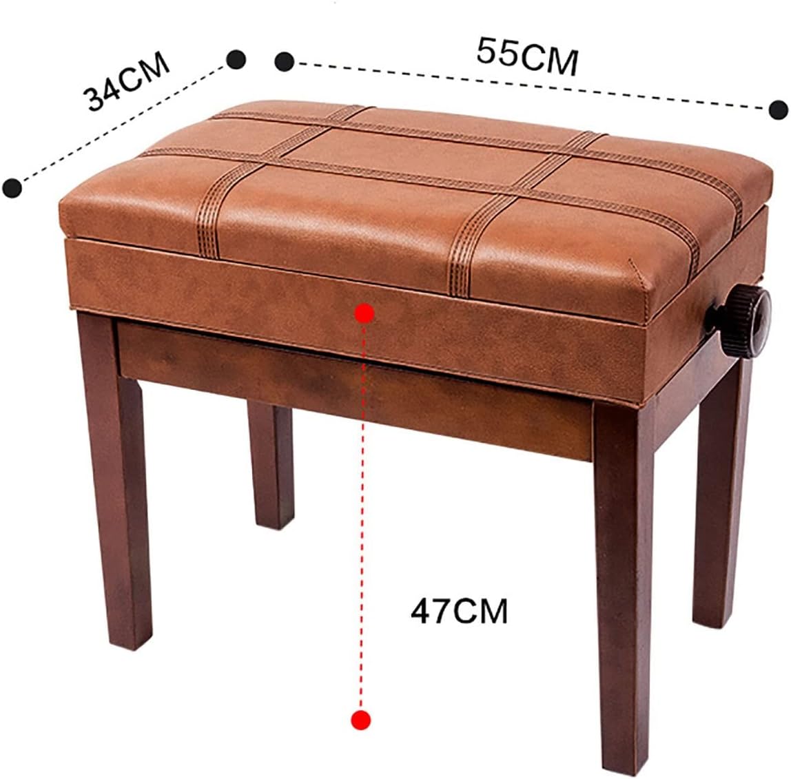 Vanity Bench,Faux Leather Piano Stool Piano Bench with Storage CompartmentLoad Capacity Up to 180Kg55 X 34 X 47-57CmHeight AdjustableSuitable for Single PersonTeak，Teak