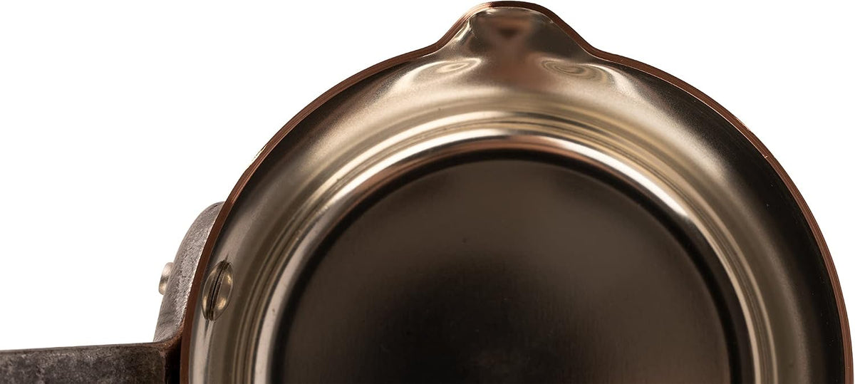 | tinned copper saucepan with pouring spout and cast iron handle, Ø 4.3 in, 0.7 qt | traditional solid copper saucier casserole from France