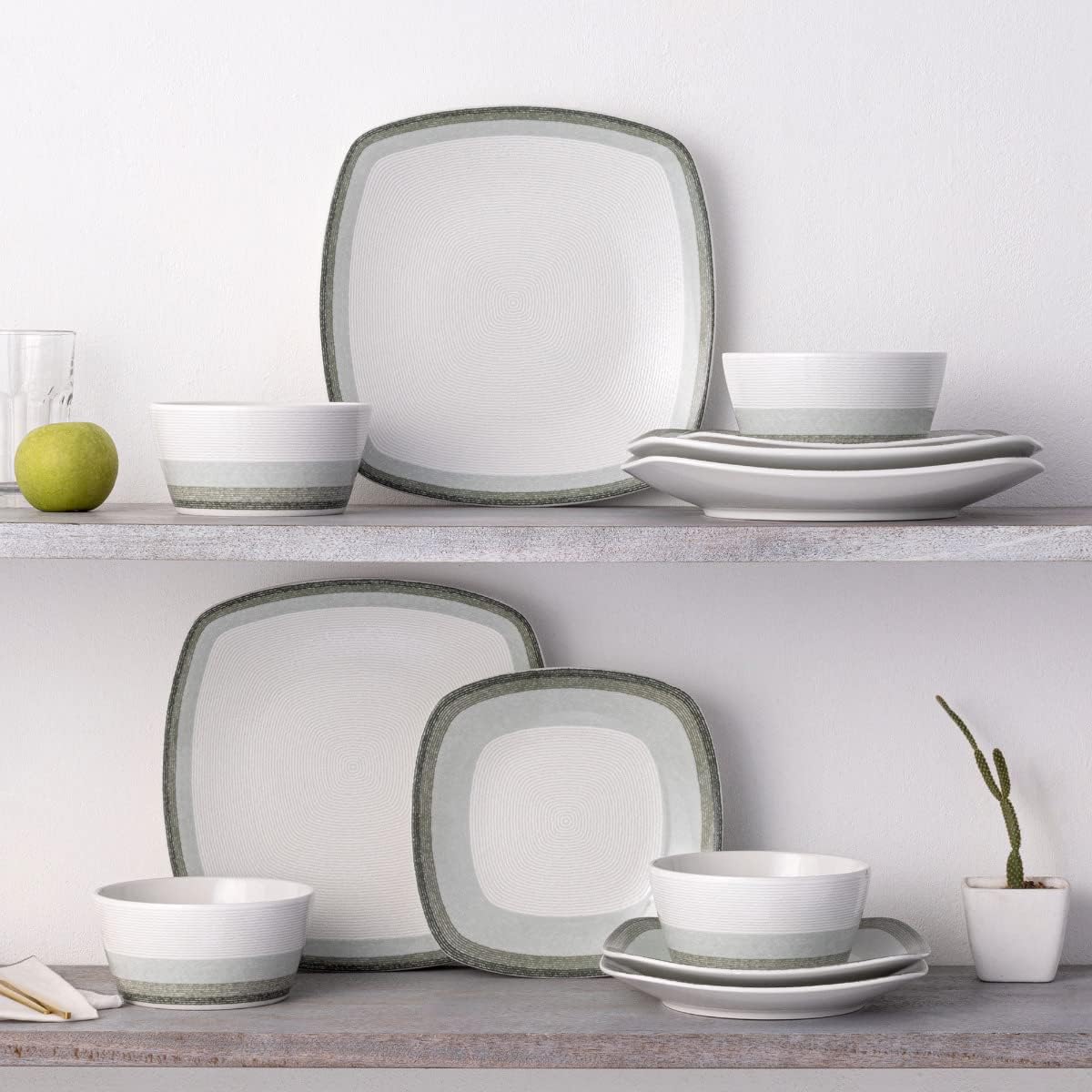 Noritake Colorscapes Layers Sage 12-Piece Square Dinnerware Set, Service for 4