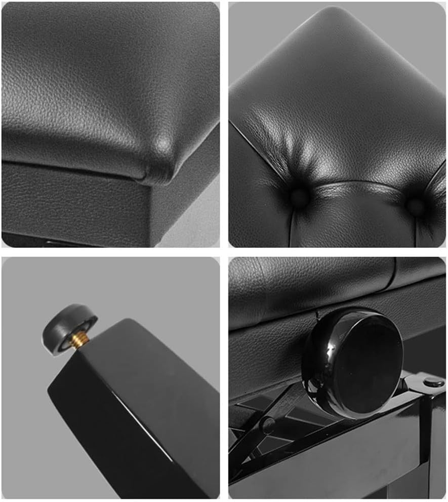 Vanity Bench,Piano Bench, Adjustable Piano Bench with Storage Compartment for Music Books, Black Leather Piano Stool Deluxe Padded Seat Cushion