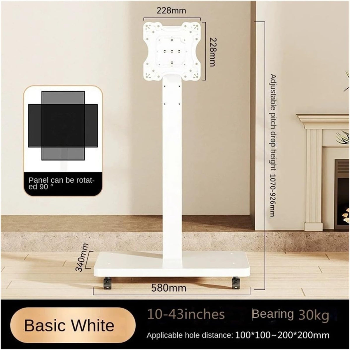 Rolling TV Stand for 10-43 Inch TVs PC, Portable Mobile TV Cart On Wheels Universal Floor Stands(White)