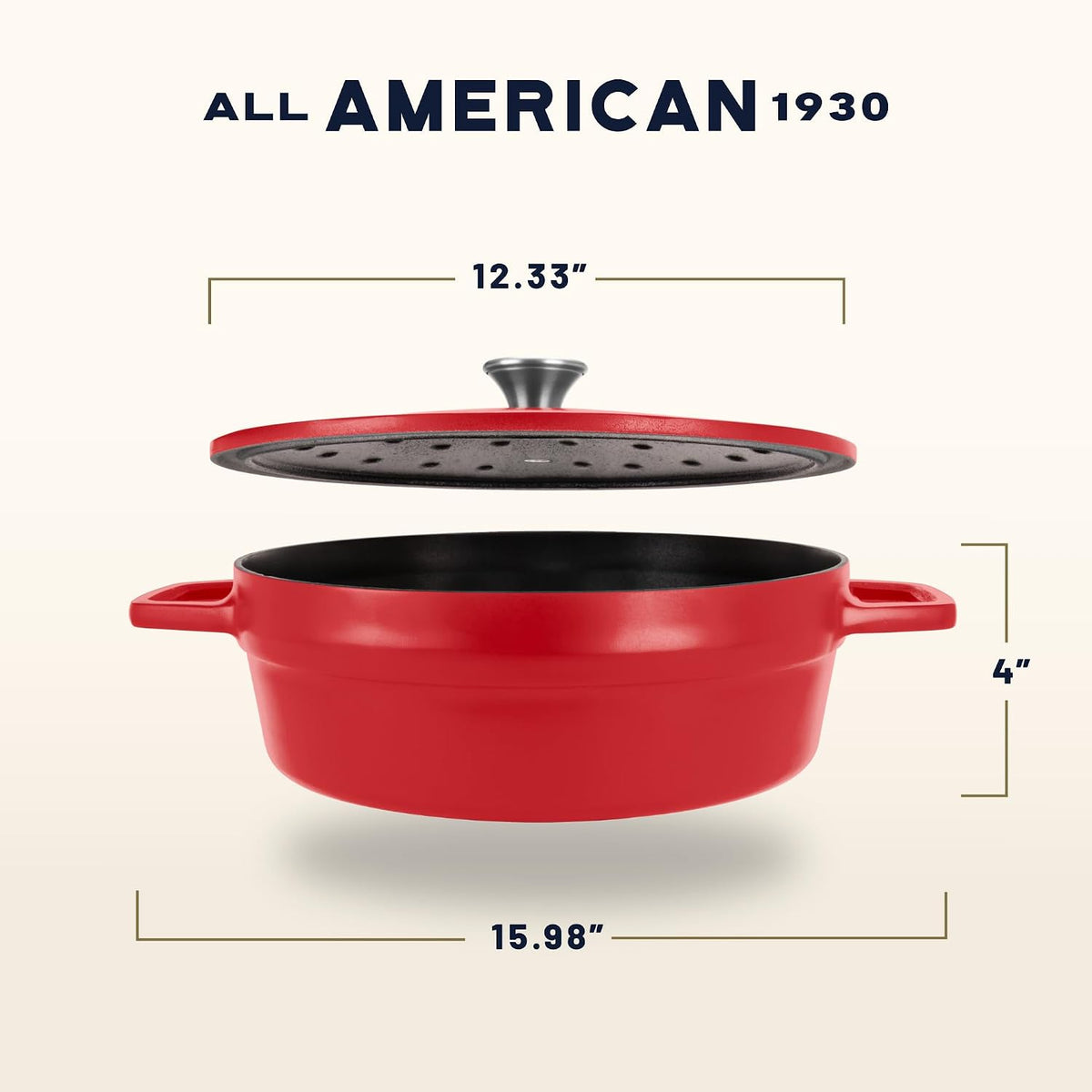 All American 1930 - Dutch Oven - The Saucier Set, Tomato Red - 5.5qt Capacity - Perfect for Sauces, Soups & Simmering - Non Stick & PFAS Free - Made in the USA