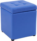 Square Storage Upholstered Footstool Pu Leather Makeup Dressing Stool for Bedroom Shoe Bench Vanity Piano Seat and Functional Sofa Stool-Blue-40cm