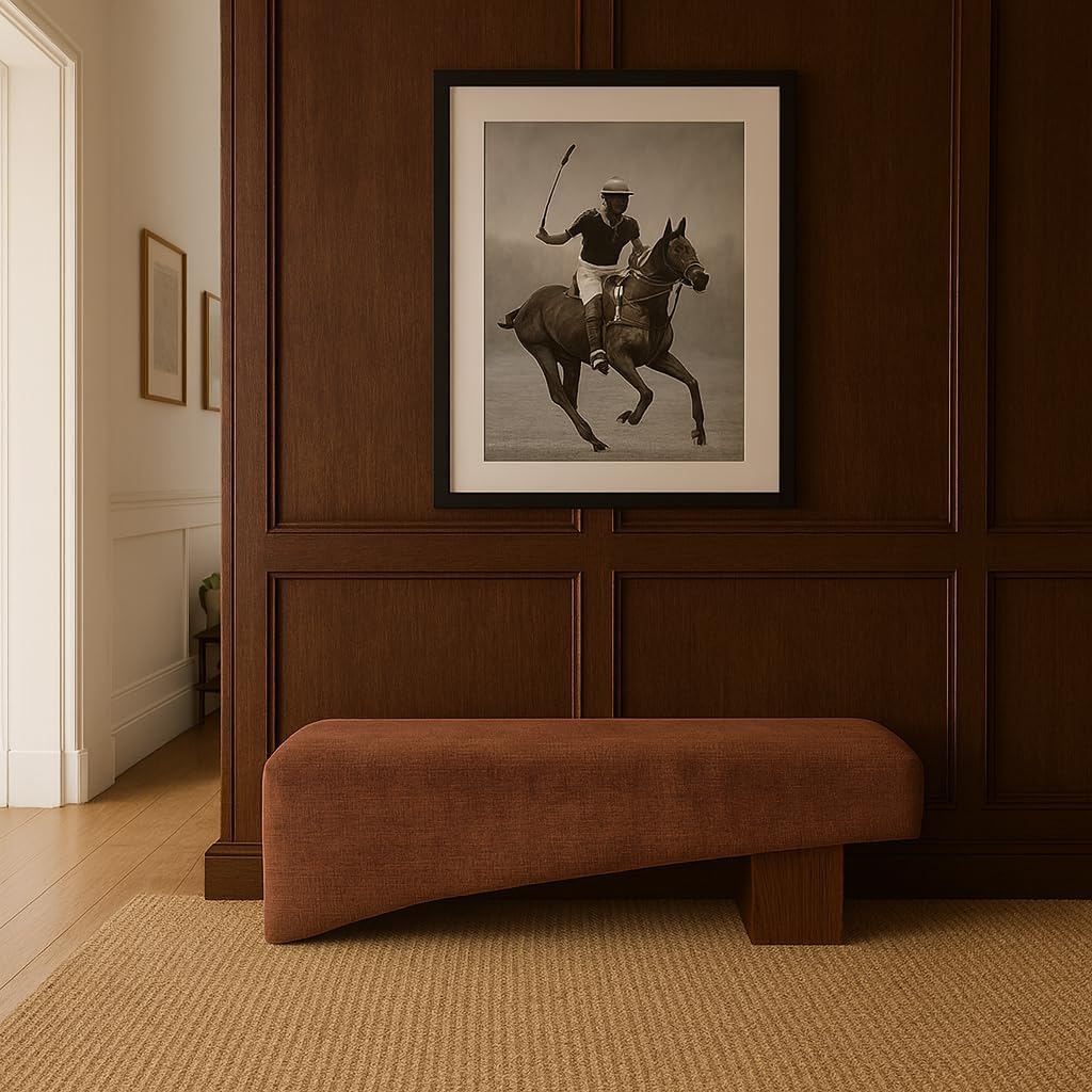 Meridian Furniture 22059Cognac Alora Collection Art Deco Bench with Soft Cognac Polyester Fabric, Brown Walnut Finish Solid Wood Frame, 60.5' W x 18' D x 18' H, Cognac