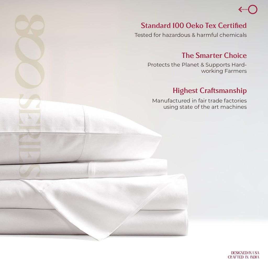 Mayfair Linen 100% Egyptian Cotton Twin XL Size Sheet Set - Luxury 800 Series Tranquil Collection Egyptian Cotton Twin XL Sheets (Pack of 2, White), Soft 16' Deep Pocket College Dorm Room Sheets