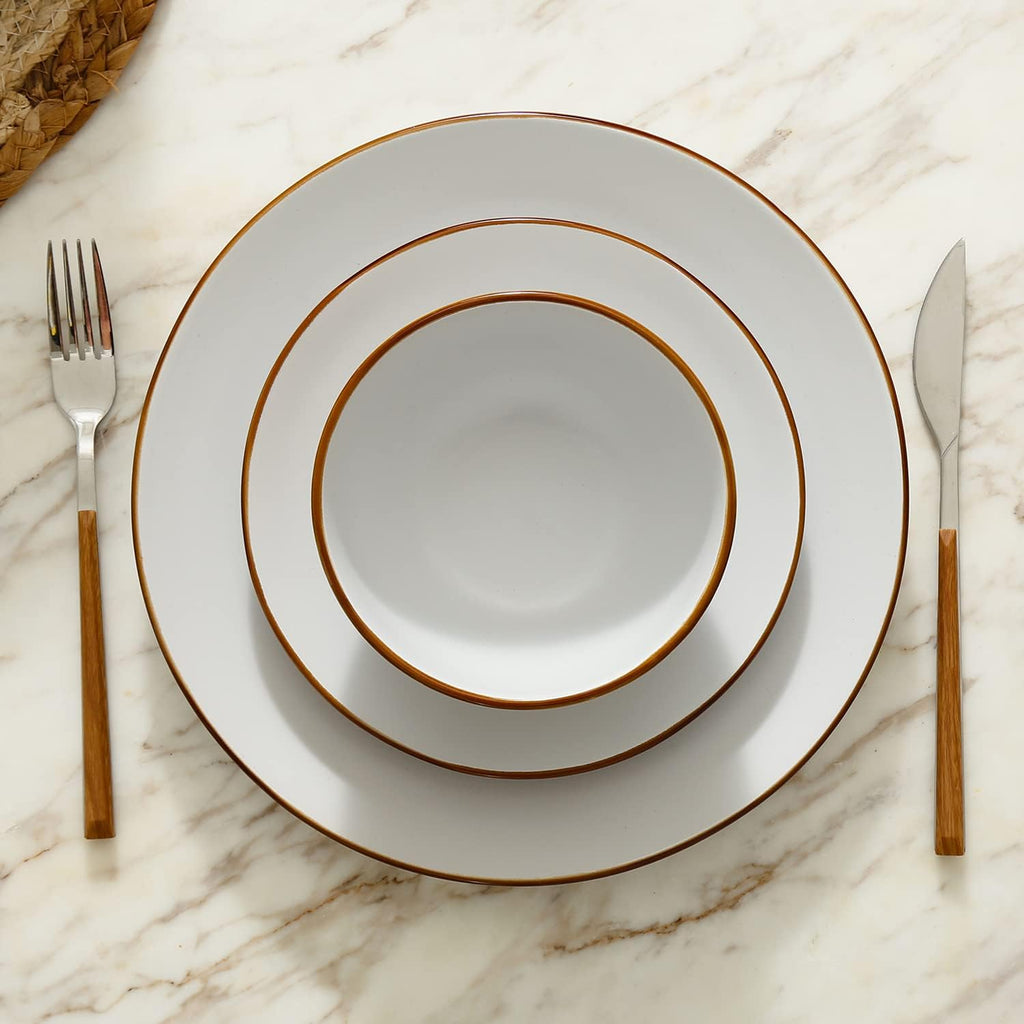 Stone Lain Brasa Stoneware 32 Piece Modern Dinnerware Set, Plates and Bowls, Service for 8, White, Microwave & Dishwasher Safe