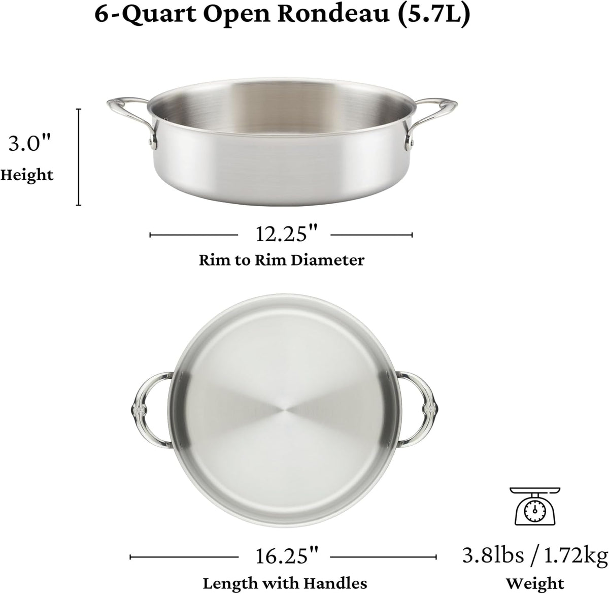 Thomas Keller Insignia by Hestan - Stainless Steel 6 Quart Rondeau, Induction Cooktop Compatible