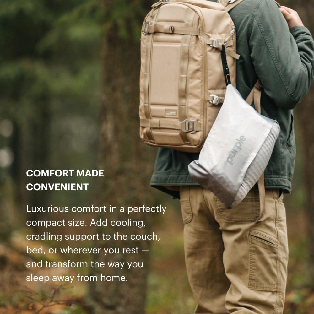 Purple Harmony Anywhere Pillow - Travel/On-the-Go, Hex Grid & Talalay Latex Core - No Pressure Support, Stays Cool, Compact & Lightweight for Easy Travel