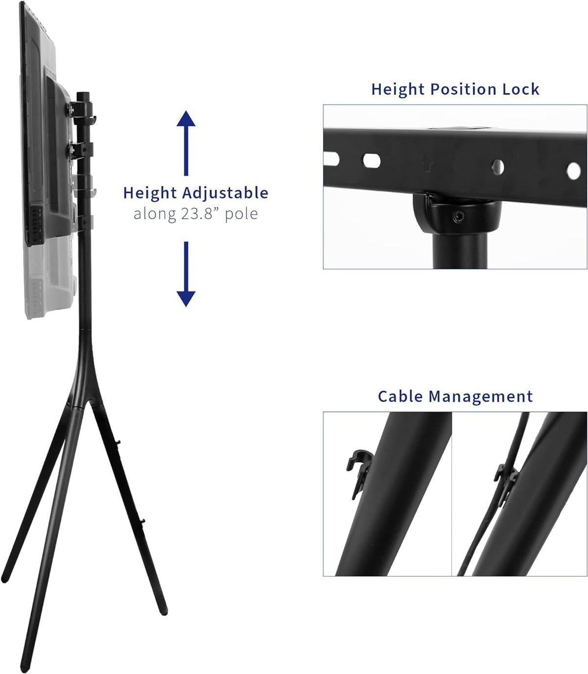 Universal TV Stand TV Stand for Bedroom Artistic Easel 45 to 65 Inch LED LCD Screen, Studio TV Display Stand, Adjustable TV Mount with Swivel and Tripod Base Universal Television Stands