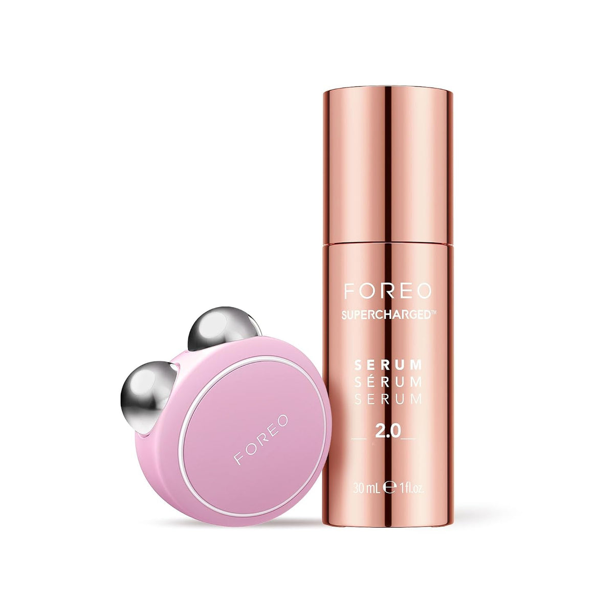 FOREO Firm & Fabulous BEAR mini + Serum Serum Serum 1 Oz Anti aging Starter Kit- Microcurrent Facial Device- Instant Face Lift- Double Chin Eliminator- Facial Skin Care Products- Gift Set- Pearl Pink