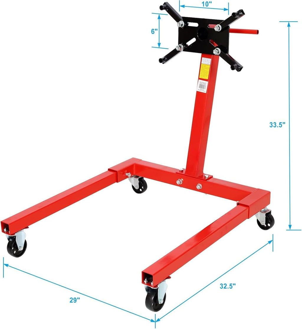 1250LBS Heavy-Duty Engine Stand with 360° Rotatable Adjustable Arms, Upgraded U-Shaped Base for Enhanced Stability, 4 Wheels Including 2 Universal for Easy Mobility, Jack-Lock Safety Design