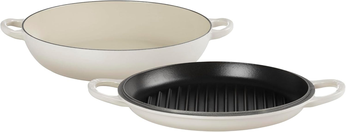 Le Creuset Enameled Cast Iron Multifunction Braiser with Grill Pan Lid, 3.5 qt., Meringue