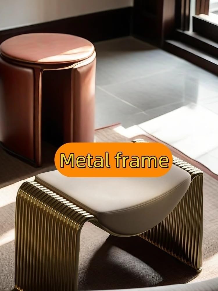 Minimalist Metal-Frame Entryway Stool with Leather Cushion Modern Vanity Bench Shoe Stool for Entryways Living Room,Living Room