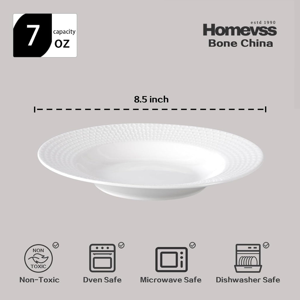 HomeVss, New Bone China Dinnerware Set, Embossed Diamond Design, 48pc Set