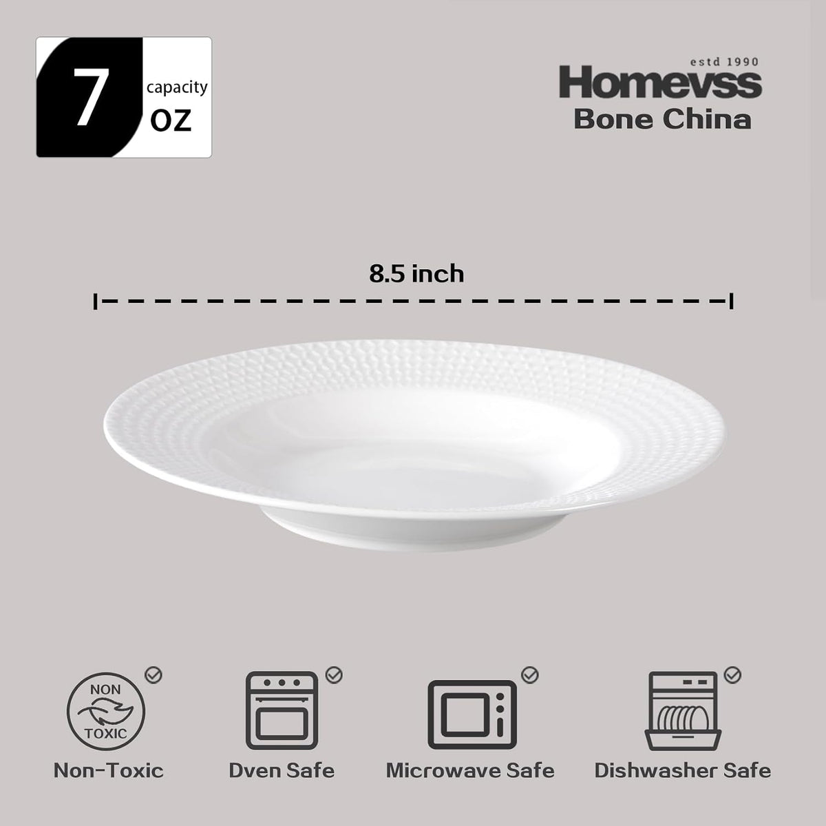 HomeVss, New Bone China Dinnerware Set, Embossed Diamond Design, 48pc Set