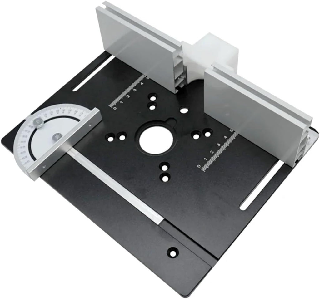 Router Lift and Aluminum Router Plate W/Sliding Fence and Miter Gauge for Wood Router Trimming Machine Working Benches DIY Tool(Black Plate Set)