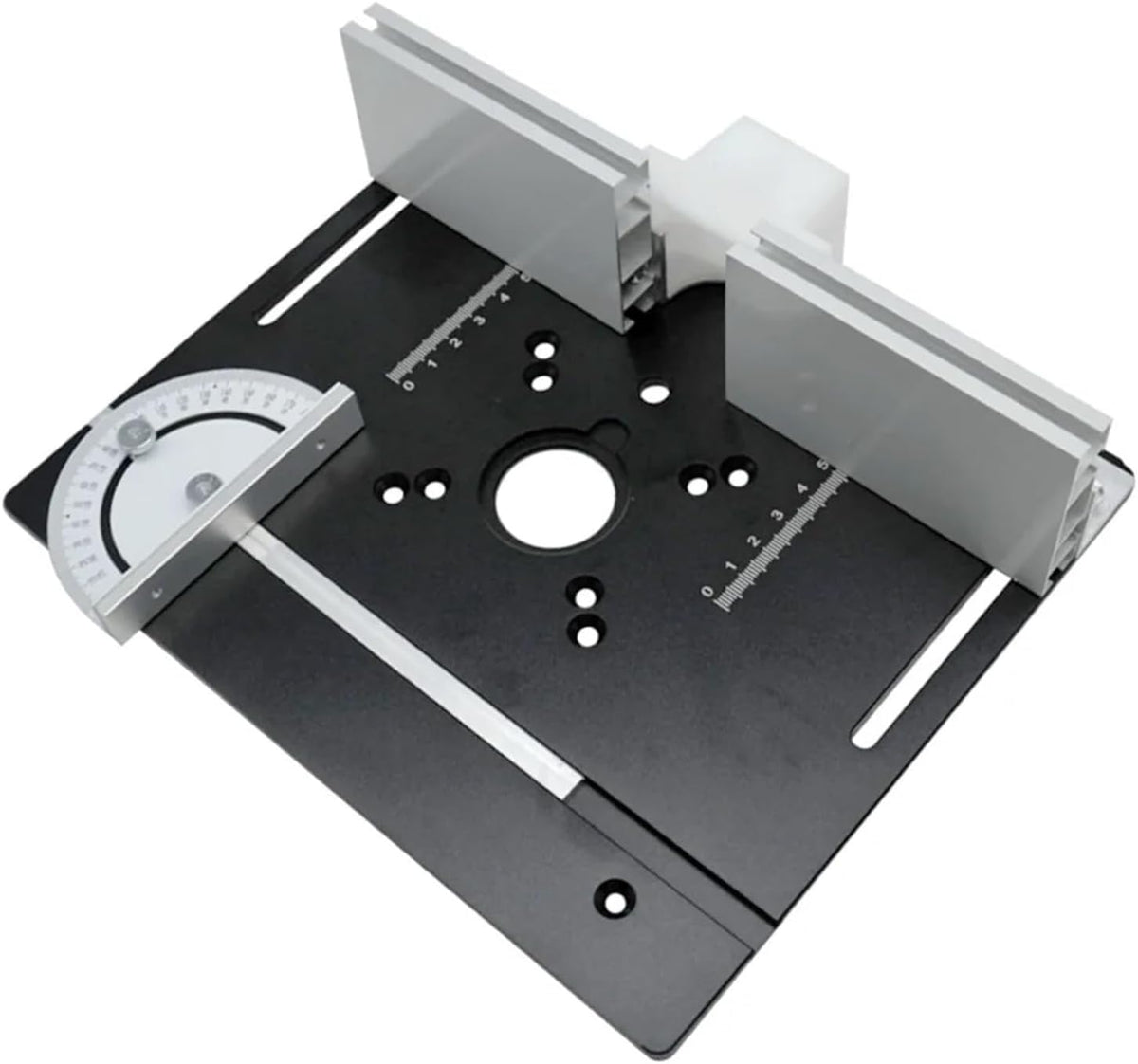 Router Lift and Aluminum Router Plate W/Sliding Fence and Miter Gauge for Wood Router Trimming Machine Working Benches DIY Tool(Black Plate Set)
