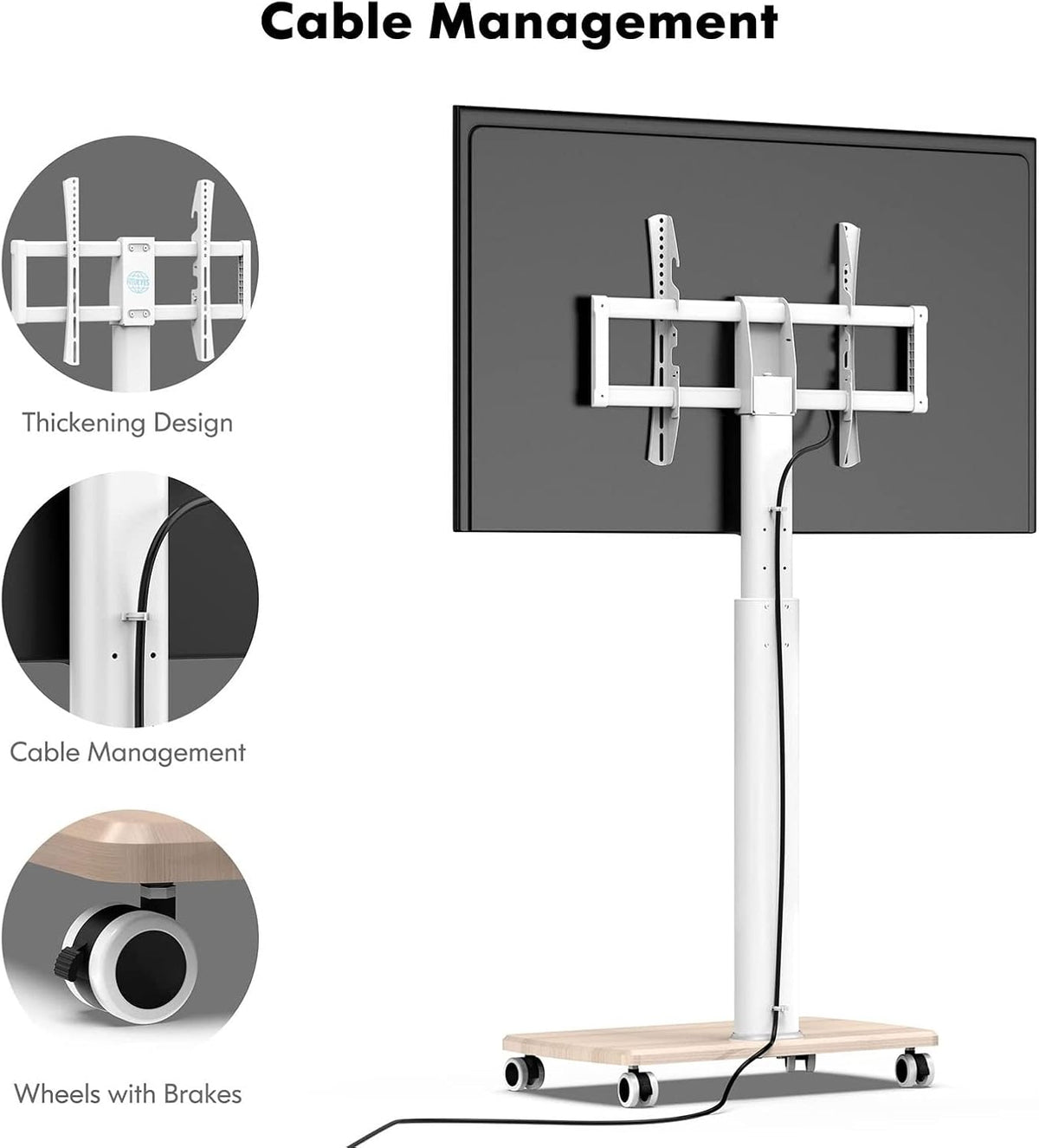 Portable Mobile Tv Cart On Wheels - Rolling LCD Floor Stand with Swivel Mount, 37 to 70 Inch Corner Universal for Bedroom, Outdoor, Small Dorm,A,1270,1470mm