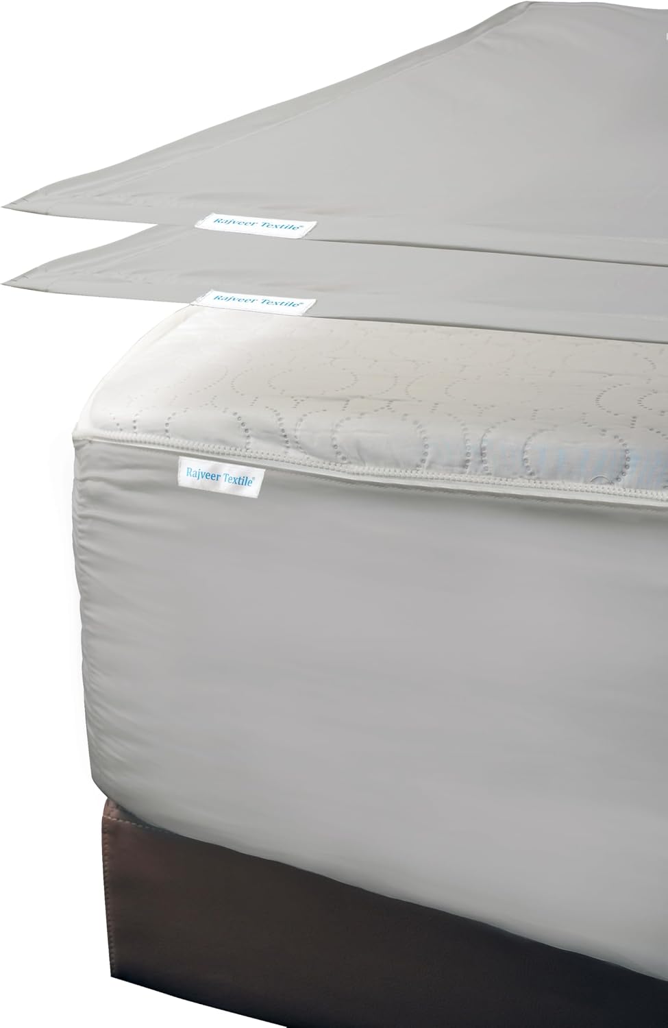 Zip On Fitted Sheet - Includes 1 Fitted Base + 2 Zip Sheet - Easy to Change, Won't Pop Off Twin Sheet- 600 TC Cotton Fitted Sheet- 18' Deep Pocket Twin Size- Light Grey