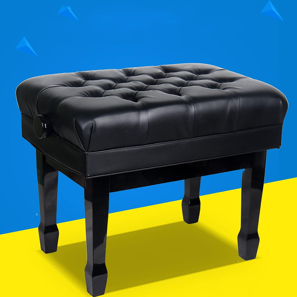 Deluxe Leather Piano Bench, Adjustable Height Piano Stool with Large Storage Box, Keyboard Bench Vanity Stool, 65 x 45 x 45-55CM, Black