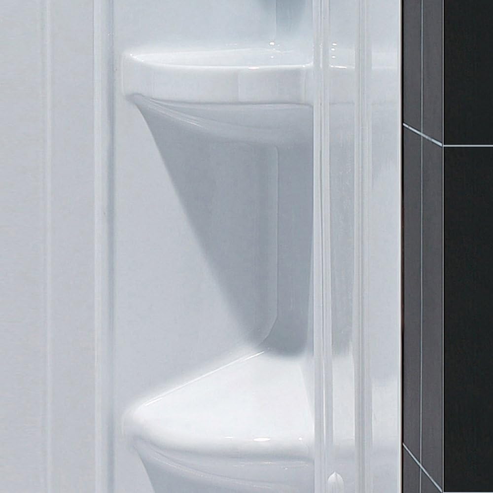 DreamLine 34 in. D x 60 in. W x 75 5/8 in. H Left Drain Acrylic Shower Base and QWALL-3 Backwall Kit In White, DL-6147L-01