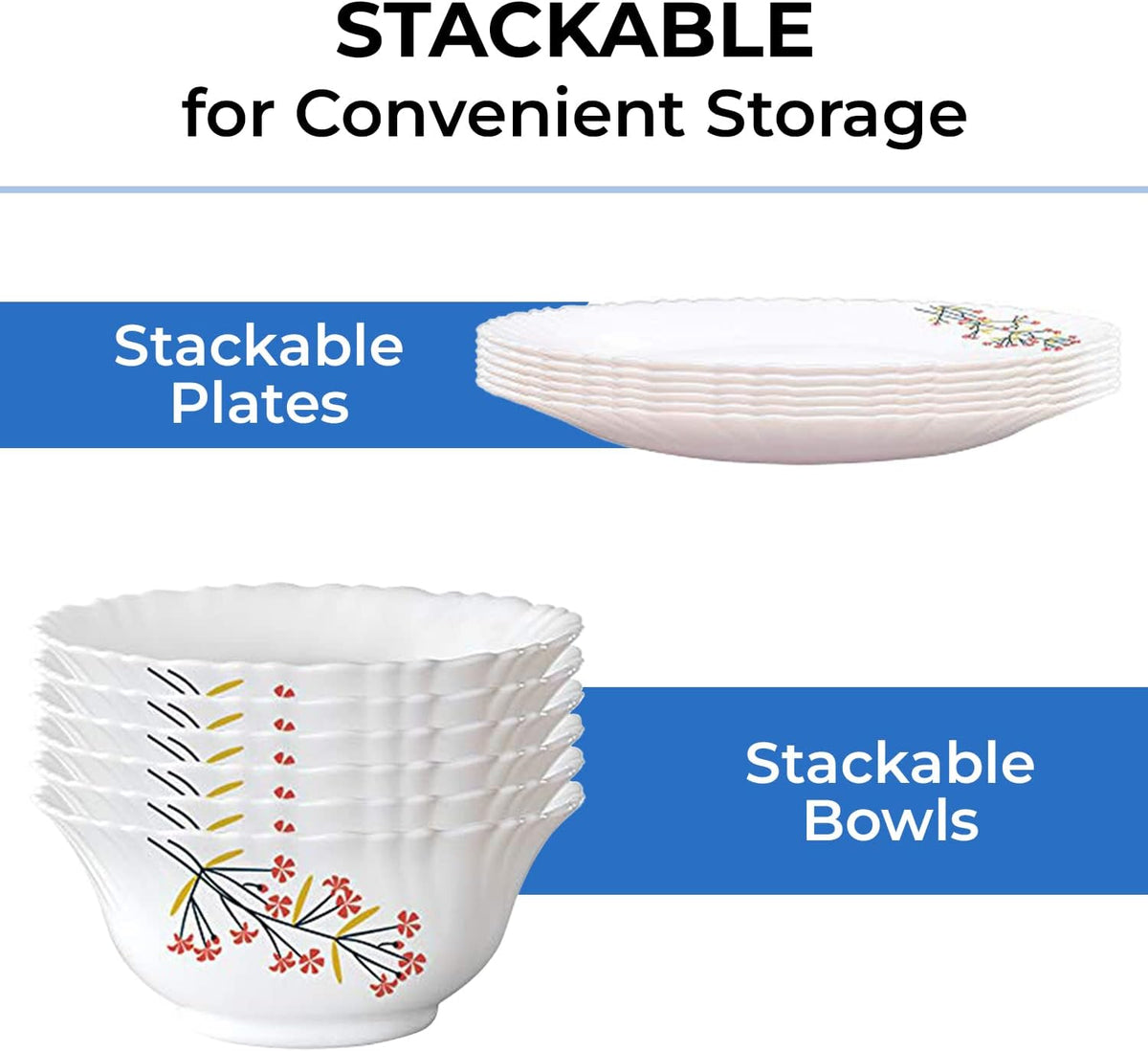 Borosil 19-Piece Opal Glass Dinnerware Set for 6 - Chip & Stain Resistant, Dishwasher & Microwave Safe
