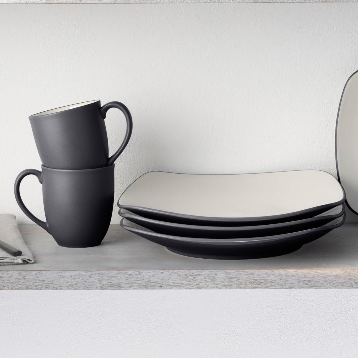 Noritake Colorwave Graphite 16-Piece Square Set, Service for 4 in Black/Graphite
