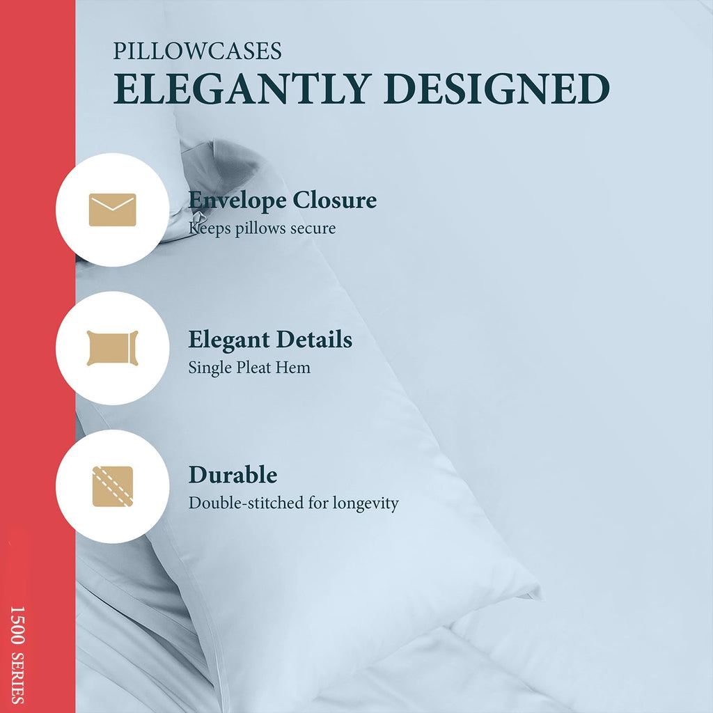 100% Egyptian Cotton Sheets Queen Size Bed Set - Luxury 1500 Series Prestige Collection Queen Sheet Set (4 PC, Light Blue), 17' Deep Pocket, Silky Soft, Cooling, Sateen Weave Bedding