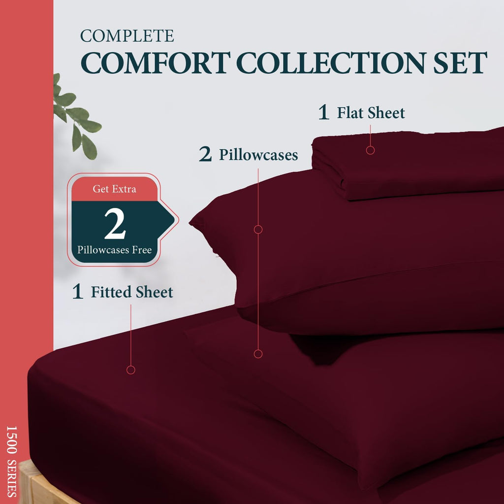 100% Egyptian Cotton Sheets Queen Size Bed Set - Luxury 1500 Series Prestige Collection Queen Sheet Set (4 PC, Burgundy), 17' Deep Pocket, Silky Soft, Cooling, Sateen Weave Bedding
