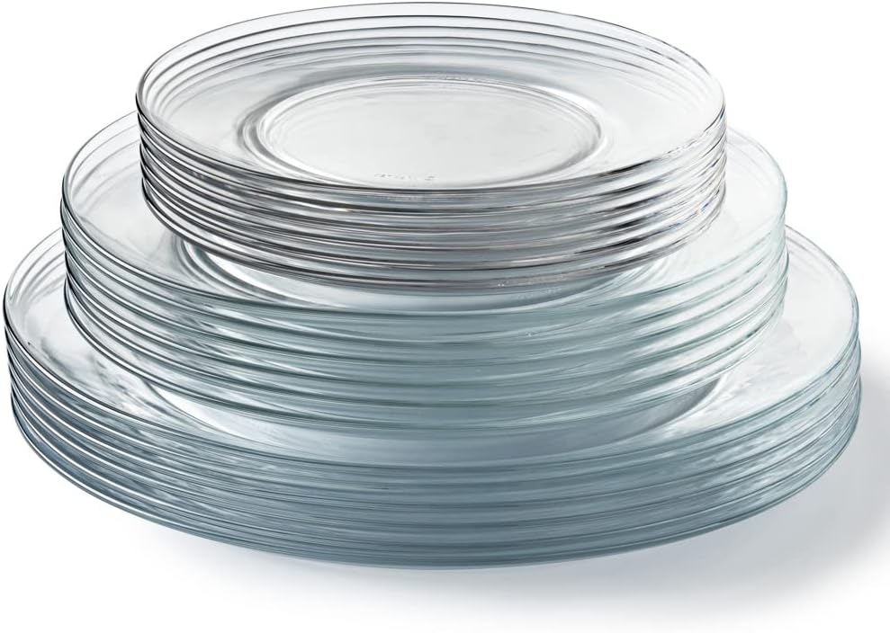 Duralex Lys Glass Dinnerware Set – 18-Piece Clear Dinner, Dessert & Soup Plates for All Occasions