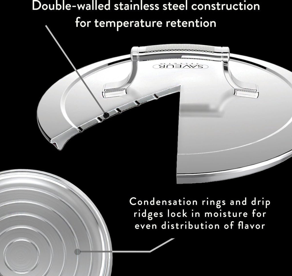 SAVEUR SELECTS Enameled Cast Iron 3-1/2-Quart Saucier with Stainless Steel Lid, Rabbit Grey, Voyage Series