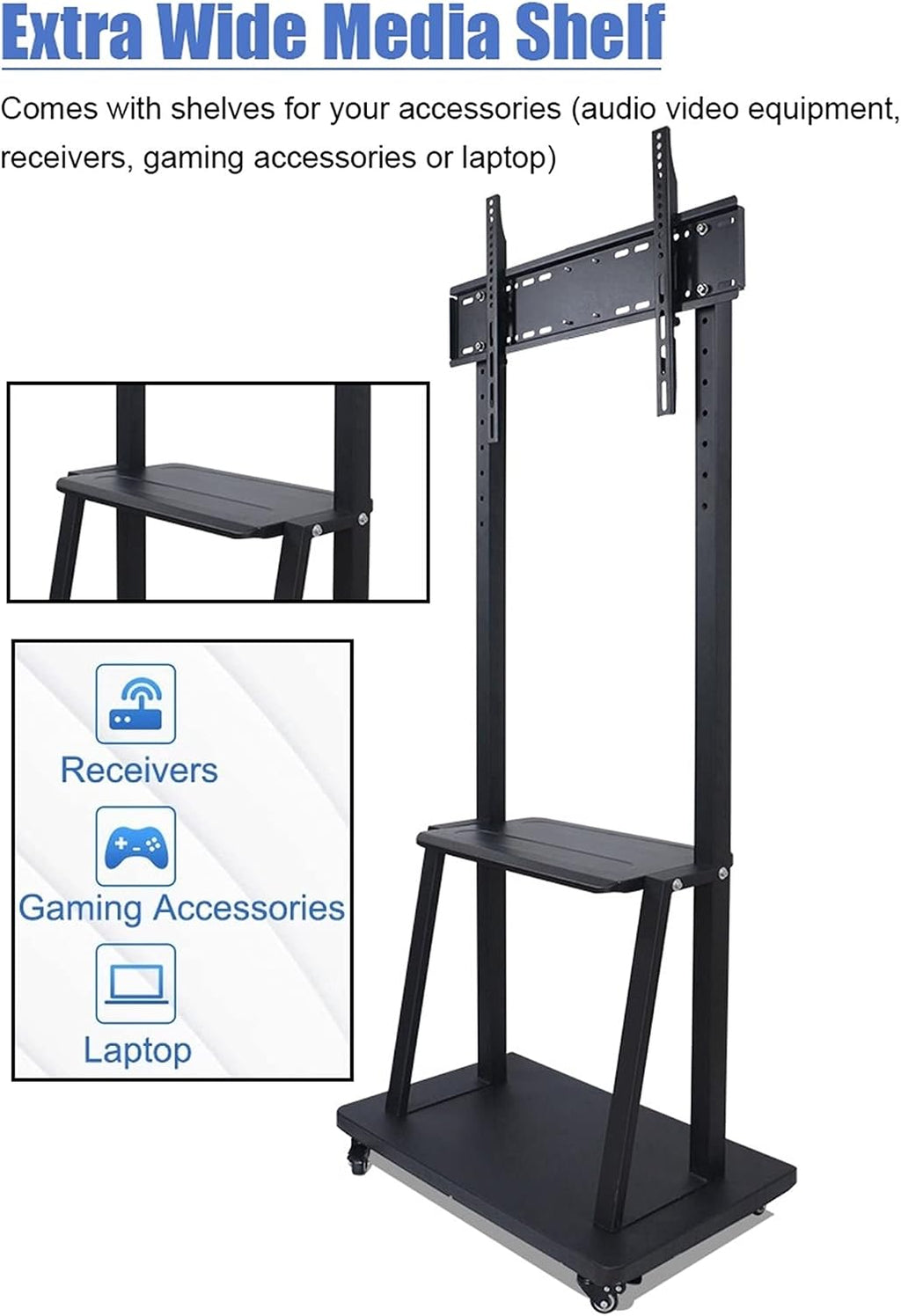 Heavy Duty Universal Floor TV Stand - Mobile TV Cart with Wheels and Storage, for 40 to 75 Inch TV LCD Led Plasma Flat Panel Screen, Black Beautiful Scenery