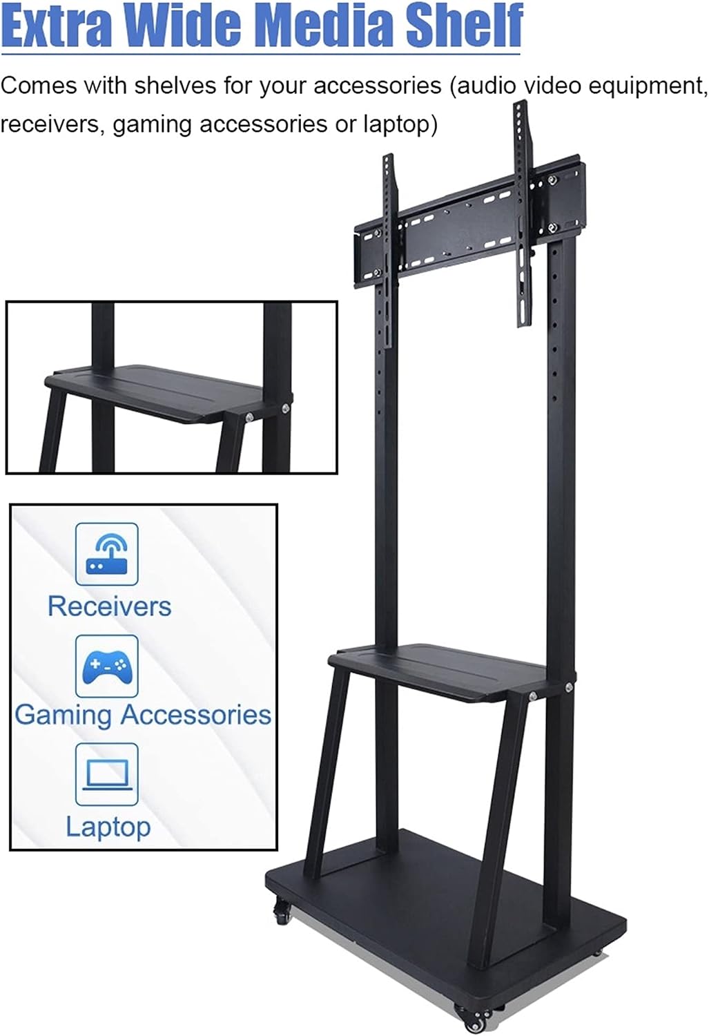 Heavy Duty Universal Floor TV Stand - Mobile TV Cart with Wheels and Storage, for 40 to 75 Inch TV LCD Led Plasma Flat Panel Screen, Black Beautiful Scenery