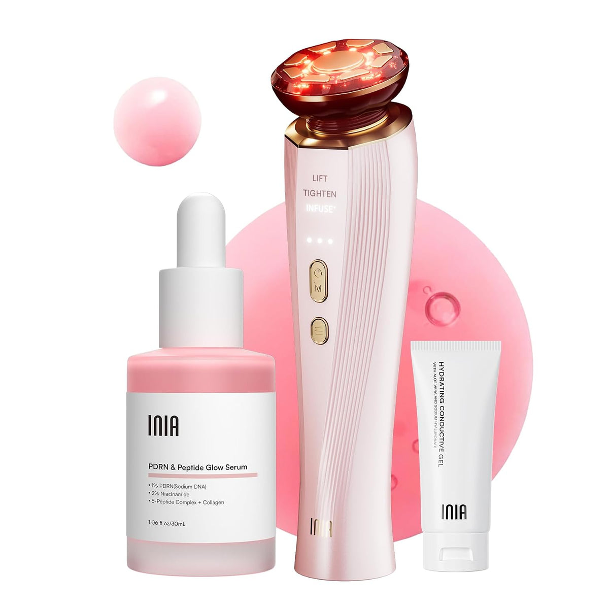 INIA Flare 3-in-1 Microcurrent Facial Device Red Light Therapy for Face and Neck Massager Tool with Heat & Vibration for Skincare Puffiness, Firming, Smoothing